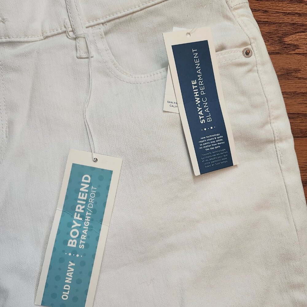 Old Navy Size 14 Tall Boyfriend Straight DROIT Cotton Blend Jeans White NWT - Picture 5 of 14